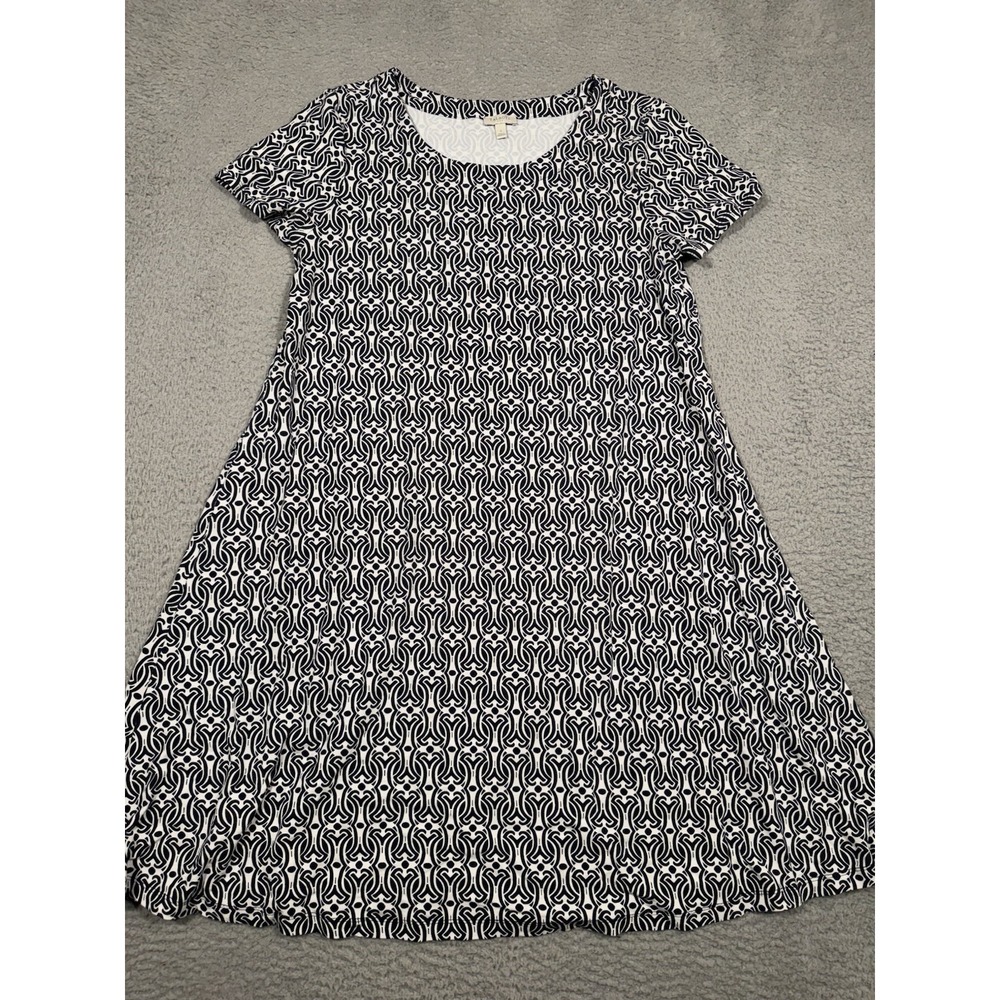 Talbots T-Shirt Dress Knit Black Geometric Short Sleeve Oversized Small Medium S